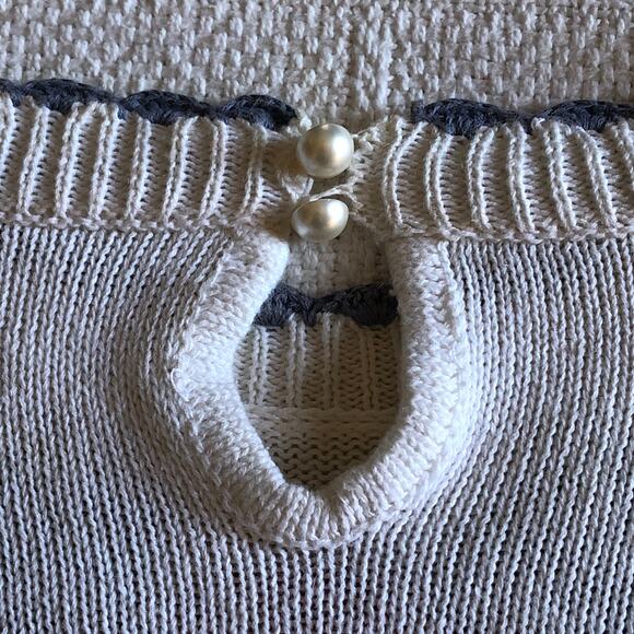 VTG 80s Floral Embroidered Knit Sweater XS Cream Cottagecore Romantic Coquette - Picture 4 of 10